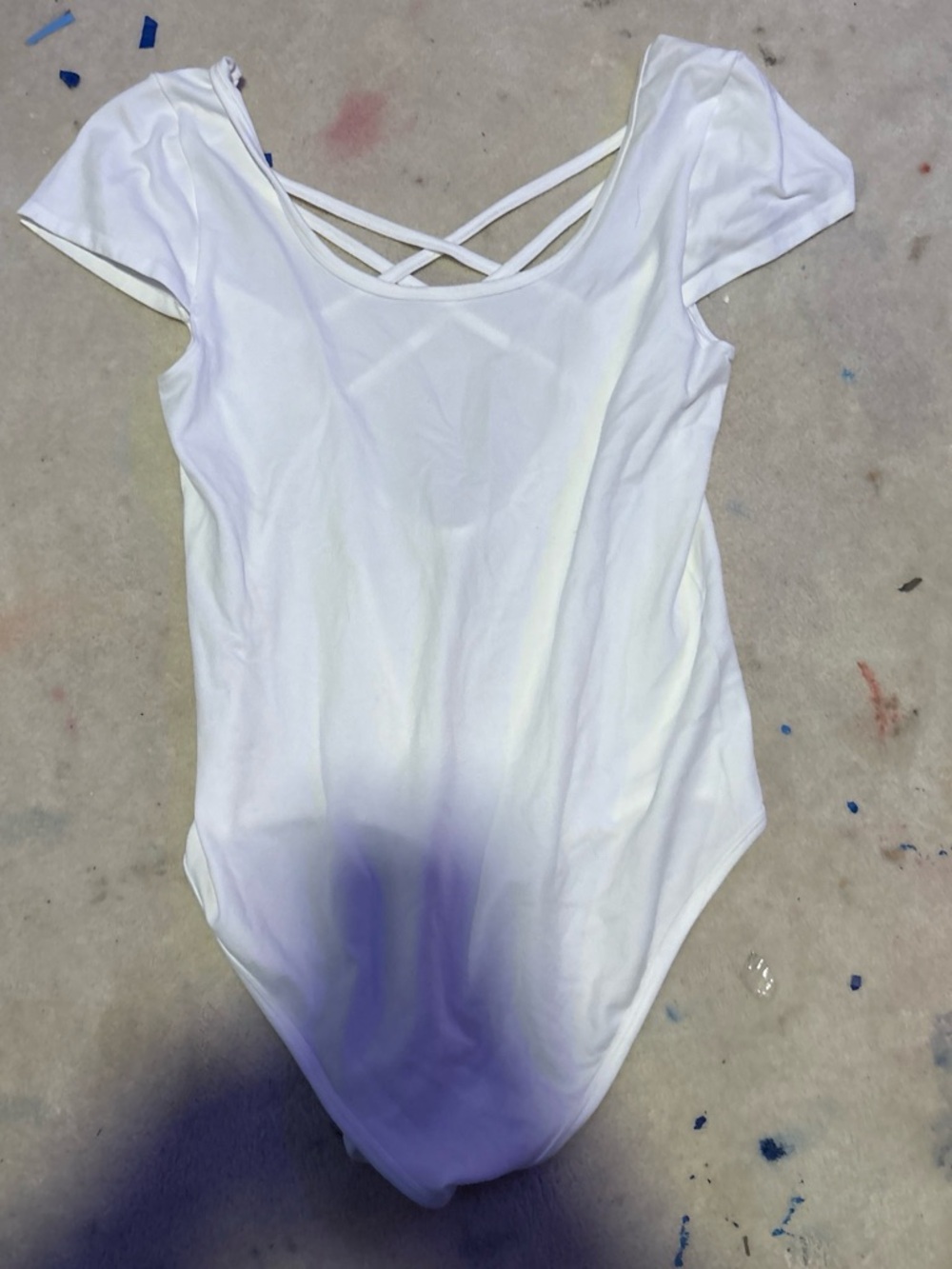 eye candy White Leotard with Crisscross Straps and Light Purple Tint
